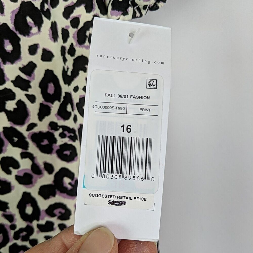 Sanctuary Cheetah Print Black Lavender Ivory Sheath Dress Puff Sleeve Size 16 - Picture 6 of 8